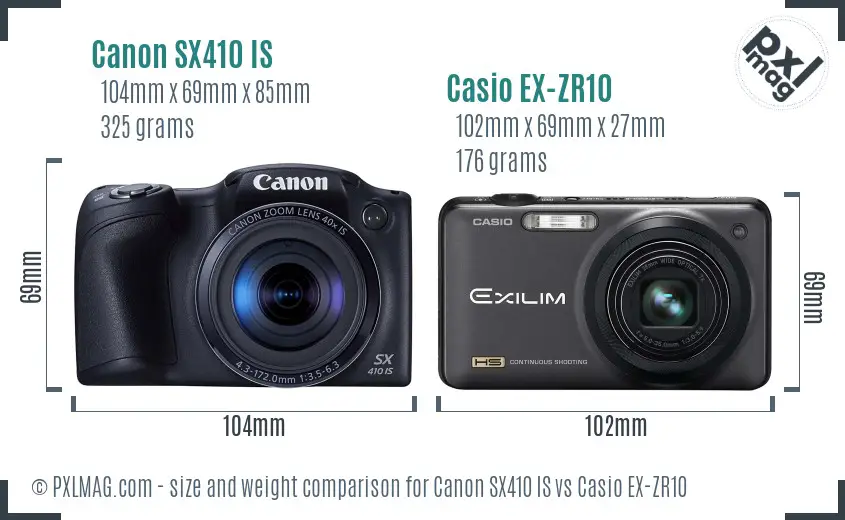 Canon SX410 IS vs Casio EX-ZR10 size comparison