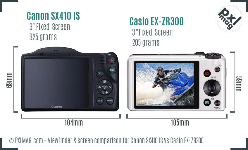 Canon SX410 IS vs Casio EX-ZR300 Screen and Viewfinder comparison