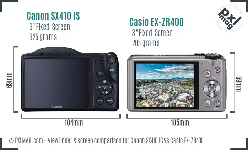 Canon SX410 IS vs Casio EX-ZR400 Screen and Viewfinder comparison