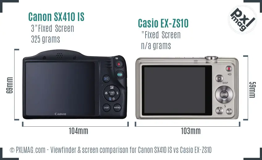 Canon SX410 IS vs Casio EX-ZS10 Screen and Viewfinder comparison