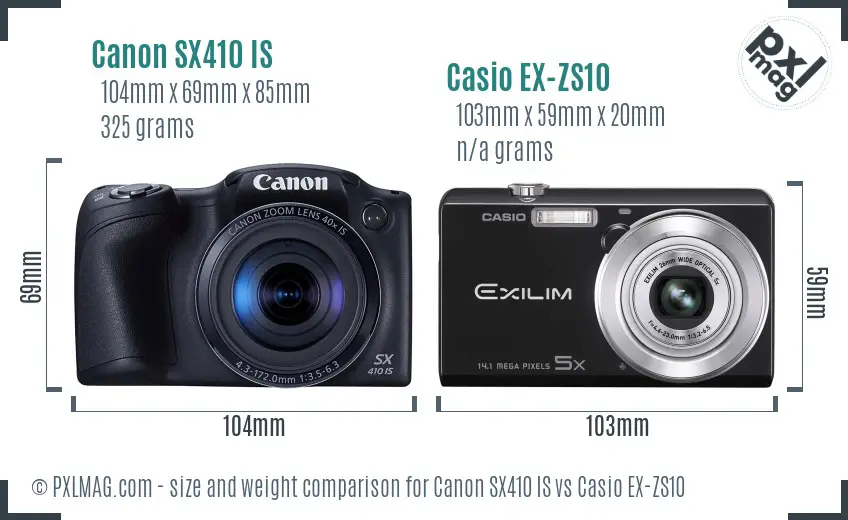 Canon SX410 IS vs Casio EX-ZS10 size comparison