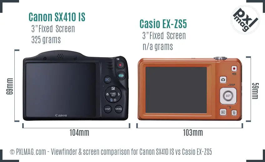 Canon SX410 IS vs Casio EX-ZS5 Screen and Viewfinder comparison