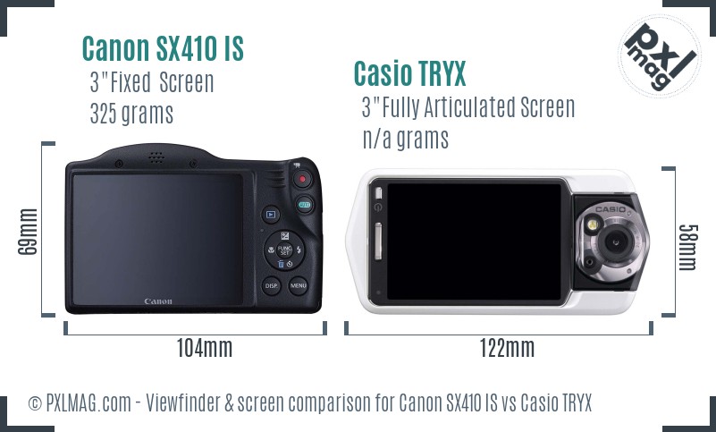Canon SX410 IS vs Casio TRYX Screen and Viewfinder comparison