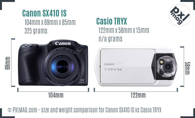 Canon SX410 IS vs Casio TRYX size comparison