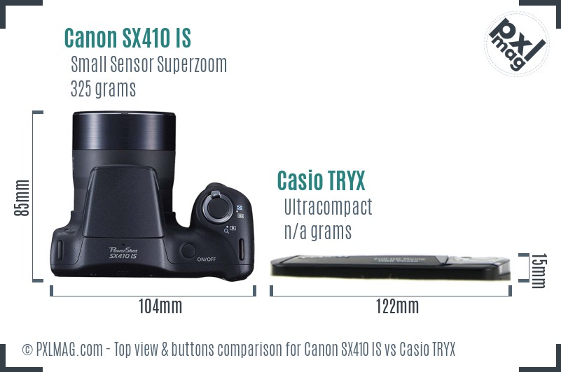 Canon SX410 IS vs Casio TRYX top view buttons comparison