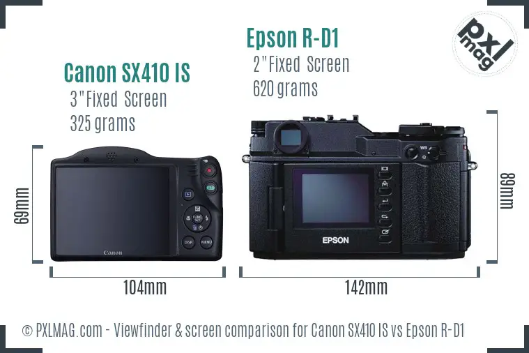 Canon SX410 IS vs Epson R-D1 Screen and Viewfinder comparison