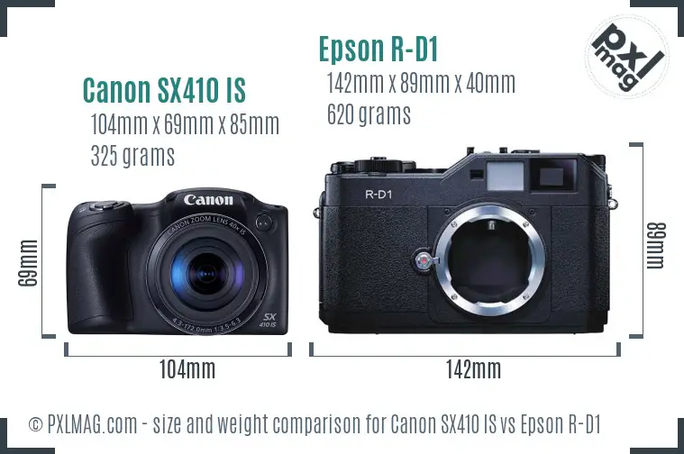 Canon SX410 IS vs Epson R-D1 size comparison