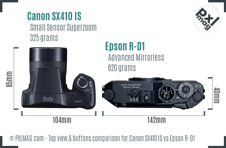 Canon SX410 IS vs Epson R-D1 top view buttons comparison