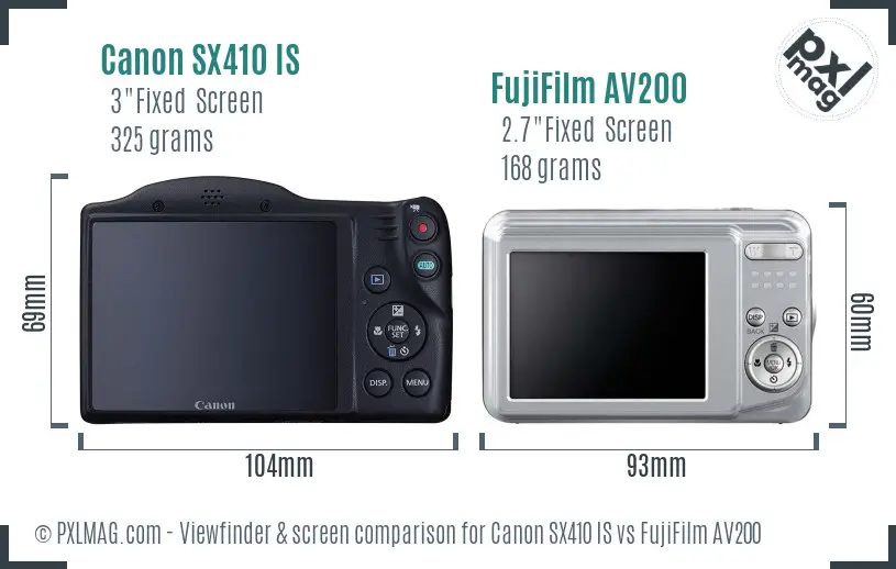 Canon SX410 IS vs FujiFilm AV200 Screen and Viewfinder comparison