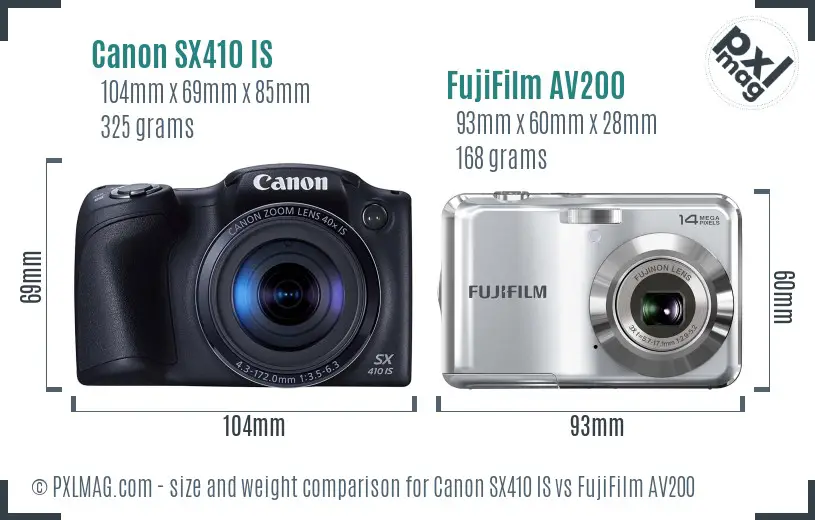 Canon SX410 IS vs FujiFilm AV200 size comparison