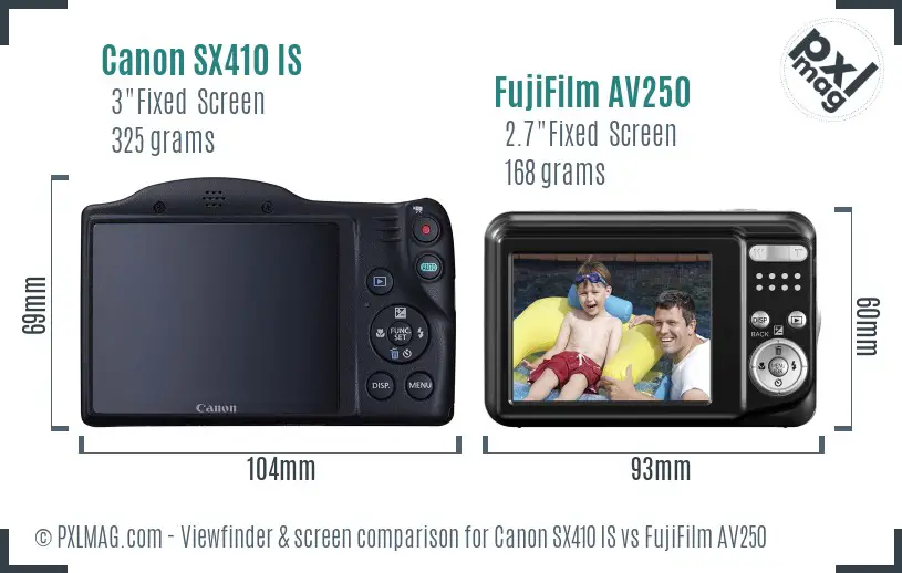 Canon SX410 IS vs FujiFilm AV250 Screen and Viewfinder comparison Canon SX410 IS vs FujiFilm AV250 Screen and Viewfinder comparison