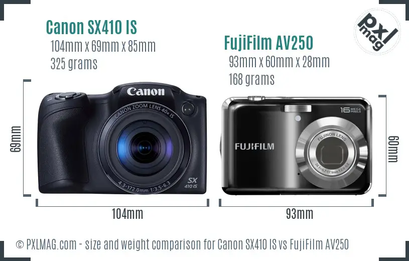 Canon SX410 IS vs FujiFilm AV250 size comparison Canon SX410 IS vs FujiFilm AV250 size comparison