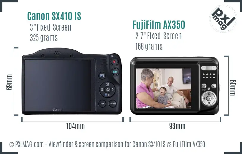 Canon SX410 IS vs FujiFilm AX350 Screen and Viewfinder comparison