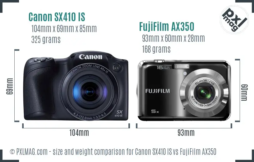 Canon SX410 IS vs FujiFilm AX350 size comparison