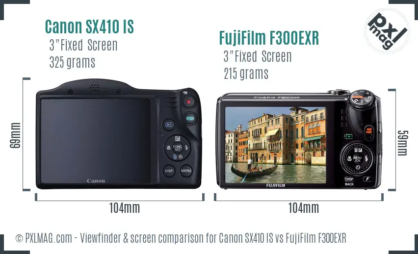 Canon SX410 IS vs FujiFilm F300EXR Screen and Viewfinder comparison