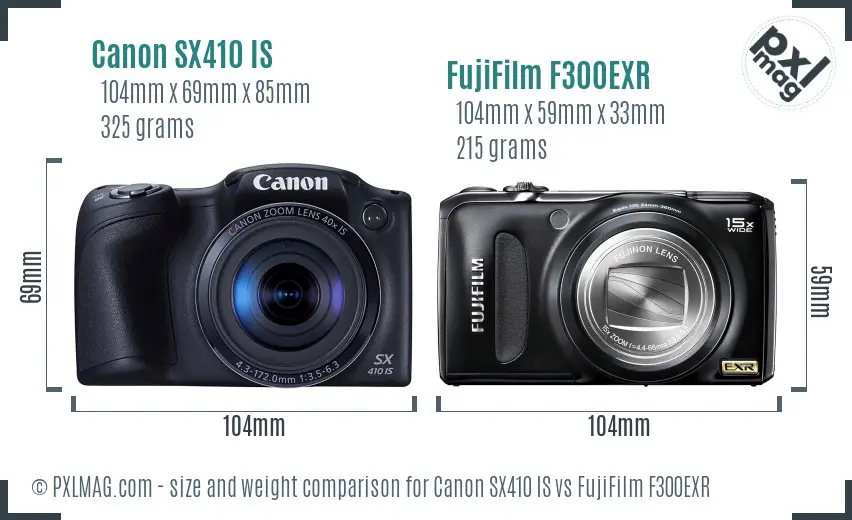 Canon SX410 IS vs FujiFilm F300EXR size comparison