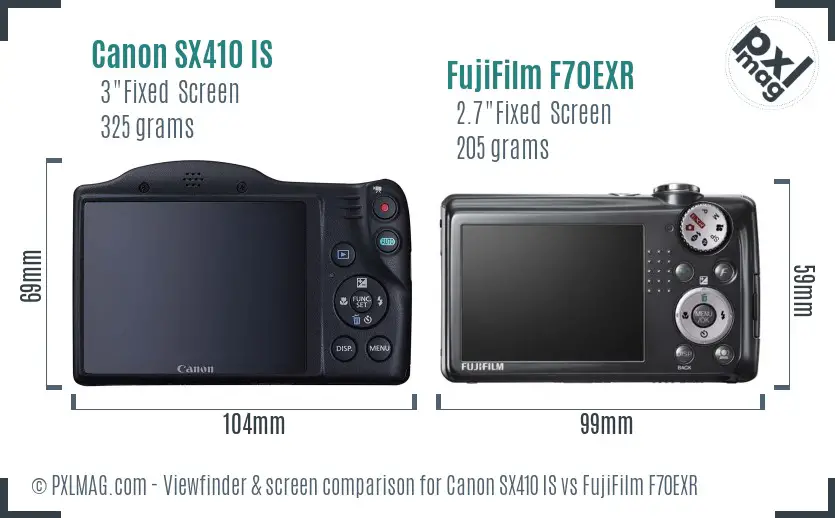 Canon SX410 IS vs FujiFilm F70EXR Screen and Viewfinder comparison