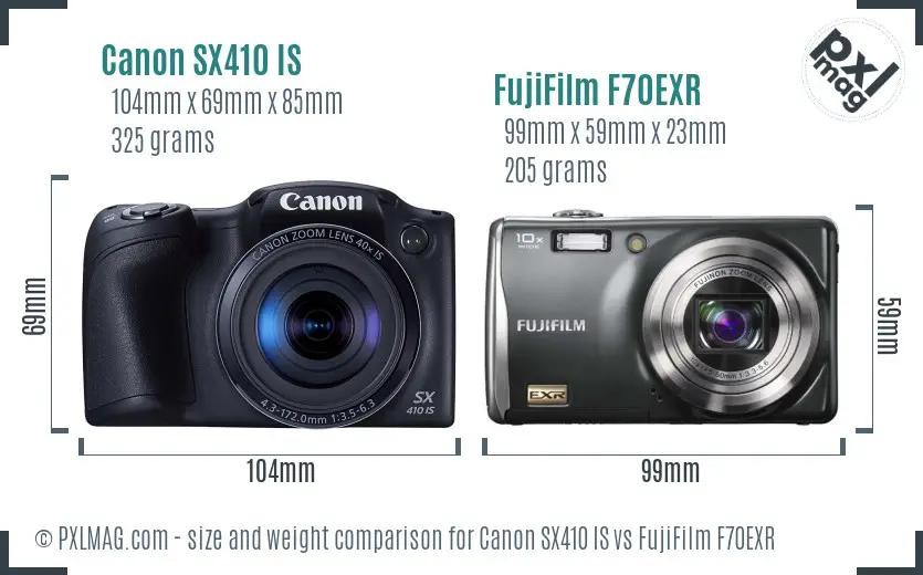 Canon SX410 IS vs FujiFilm F70EXR size comparison