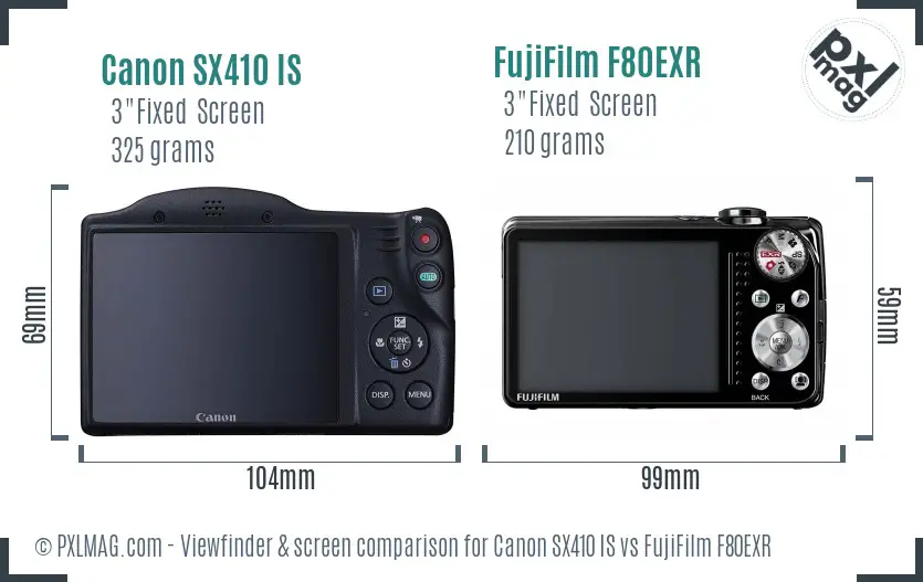Canon SX410 IS vs FujiFilm F80EXR Screen and Viewfinder comparison