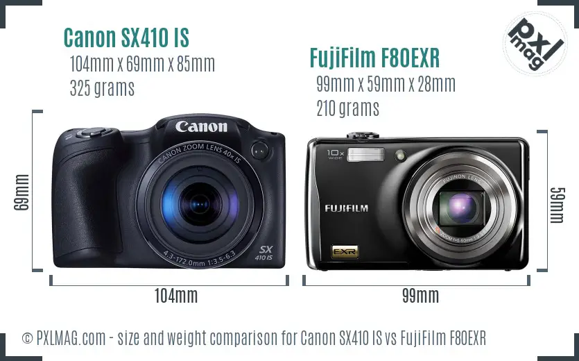 Canon SX410 IS vs FujiFilm F80EXR size comparison