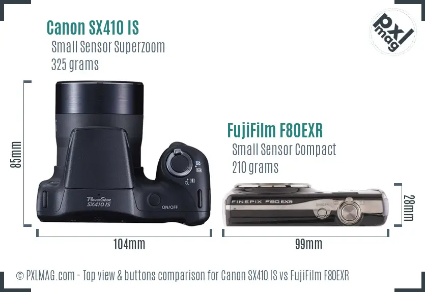 Canon SX410 IS vs FujiFilm F80EXR top view buttons comparison