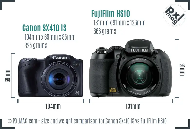 Canon SX410 IS vs FujiFilm HS10 size comparison