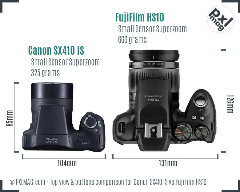 Canon SX410 IS vs FujiFilm HS10 top view buttons comparison