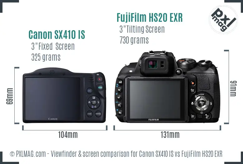 Canon SX410 IS vs FujiFilm HS20 EXR Screen and Viewfinder comparison