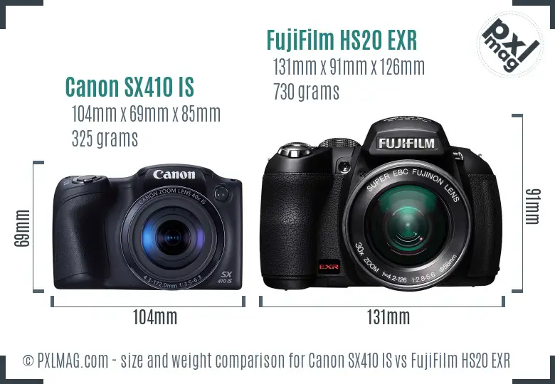 Canon SX410 IS vs FujiFilm HS20 EXR size comparison