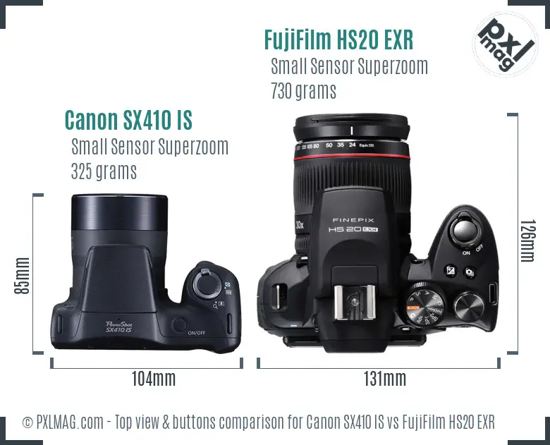 Canon SX410 IS vs FujiFilm HS20 EXR top view buttons comparison