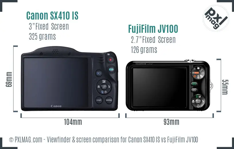 Canon SX410 IS vs FujiFilm JV100 Screen and Viewfinder comparison