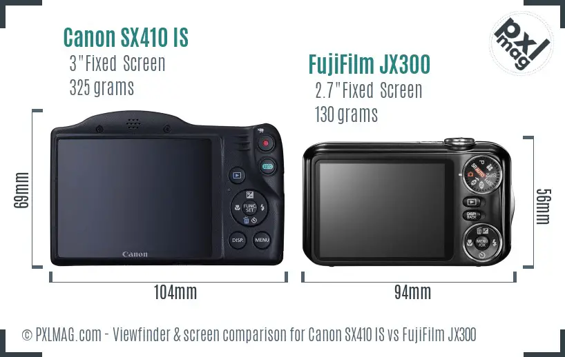 Canon SX410 IS vs FujiFilm JX300 Screen and Viewfinder comparison