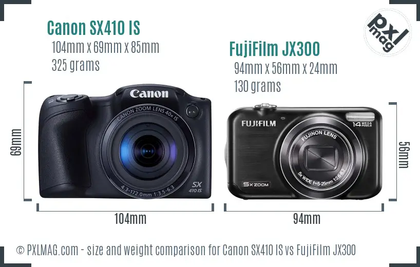 Canon SX410 IS vs FujiFilm JX300 size comparison