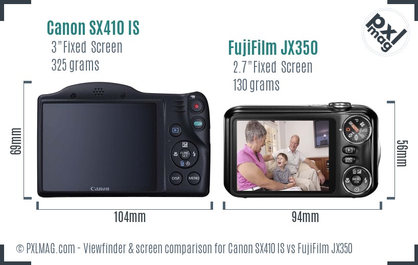 Canon SX410 IS vs FujiFilm JX350 Screen and Viewfinder comparison