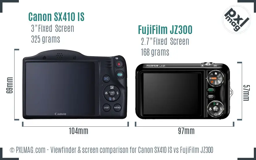 Canon SX410 IS vs FujiFilm JZ300 Screen and Viewfinder comparison