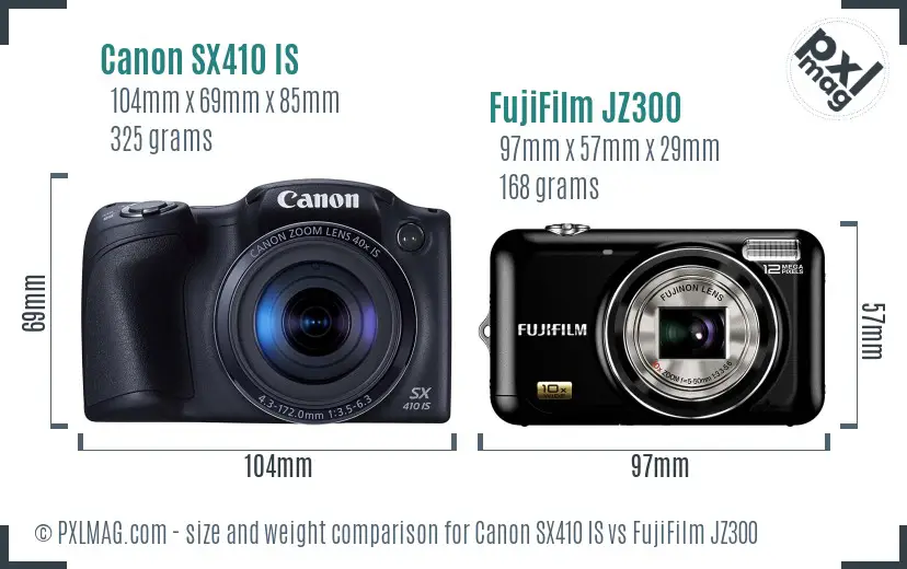 Canon SX410 IS vs FujiFilm JZ300 size comparison