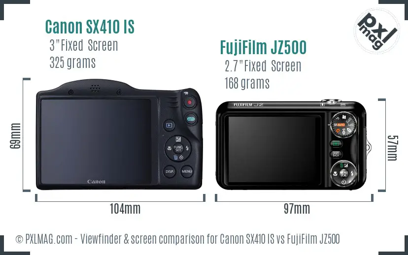 Canon SX410 IS vs FujiFilm JZ500 Screen and Viewfinder comparison Canon SX410 IS vs FujiFilm JZ500 Screen and Viewfinder comparison