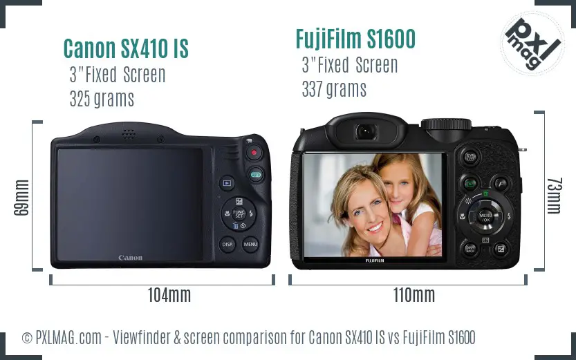 Canon SX410 IS vs FujiFilm S1600 Screen and Viewfinder comparison