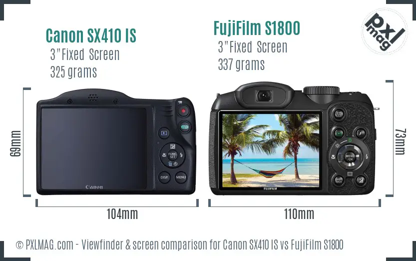 Canon SX410 IS vs FujiFilm S1800 Screen and Viewfinder comparison Canon SX410 IS vs FujiFilm S1800 Screen and Viewfinder comparison