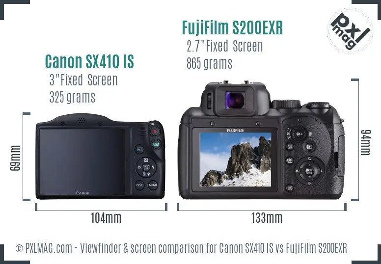 Canon SX410 IS vs FujiFilm S200EXR Screen and Viewfinder comparison