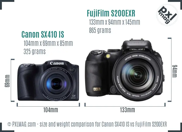 Canon SX410 IS vs FujiFilm S200EXR size comparison