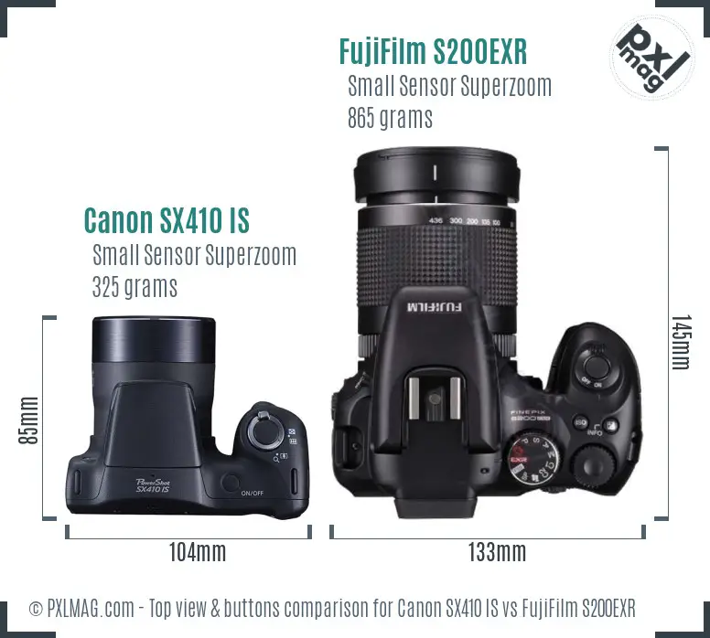 Canon SX410 IS vs FujiFilm S200EXR top view buttons comparison