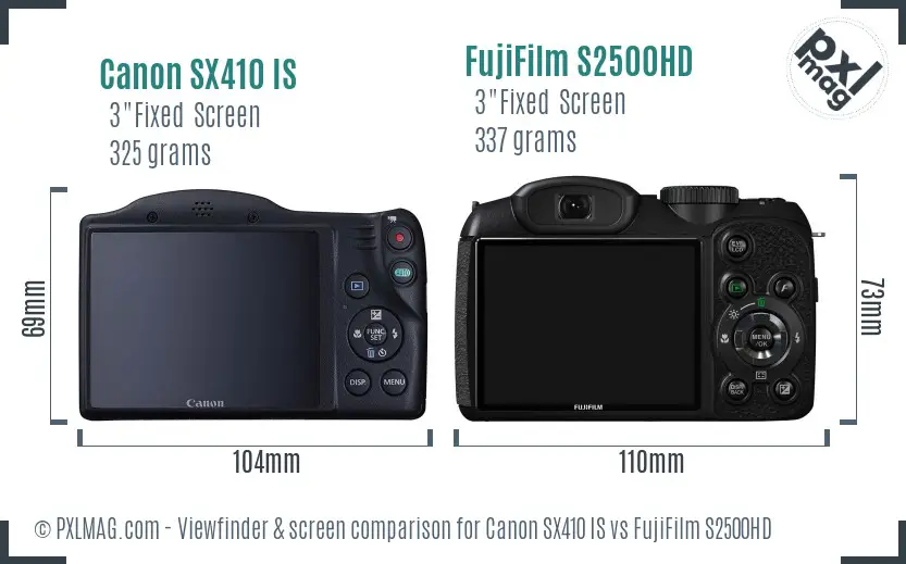 Canon SX410 IS vs FujiFilm S2500HD Screen and Viewfinder comparison