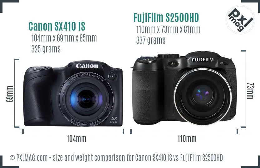 Canon SX410 IS vs FujiFilm S2500HD size comparison