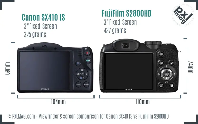 Canon SX410 IS vs FujiFilm S2800HD Screen and Viewfinder comparison