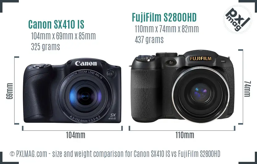 Canon SX410 IS vs FujiFilm S2800HD size comparison