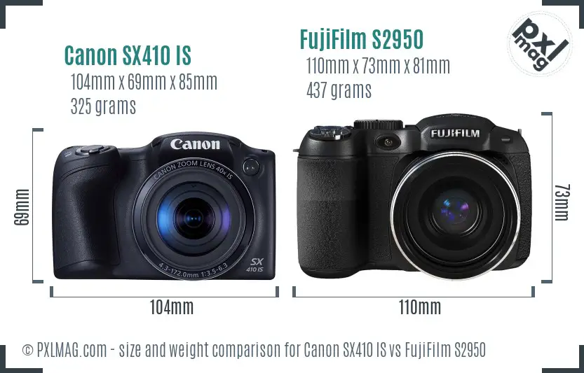 Canon SX410 IS vs FujiFilm S2950 size comparison