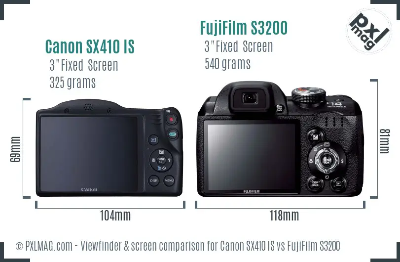 Canon SX410 IS vs FujiFilm S3200 Screen and Viewfinder comparison