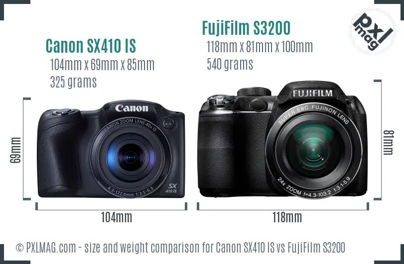 Canon SX410 IS vs FujiFilm S3200 size comparison