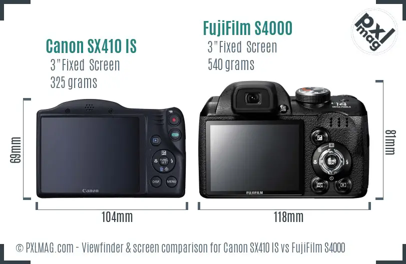 Canon SX410 IS vs FujiFilm S4000 Screen and Viewfinder comparison